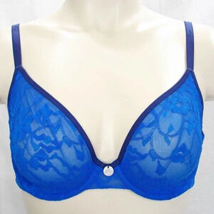 34B DKNY 451238 Signature Lace Unpadded Underwire Bra Blue NWT  New‎ with Tags